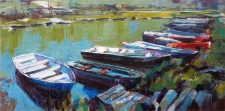 Tableau de Mick-Droux : barques a Aiguebelette