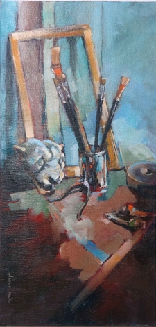 Tableau de Mick-Droux : le platre et les pinceaux